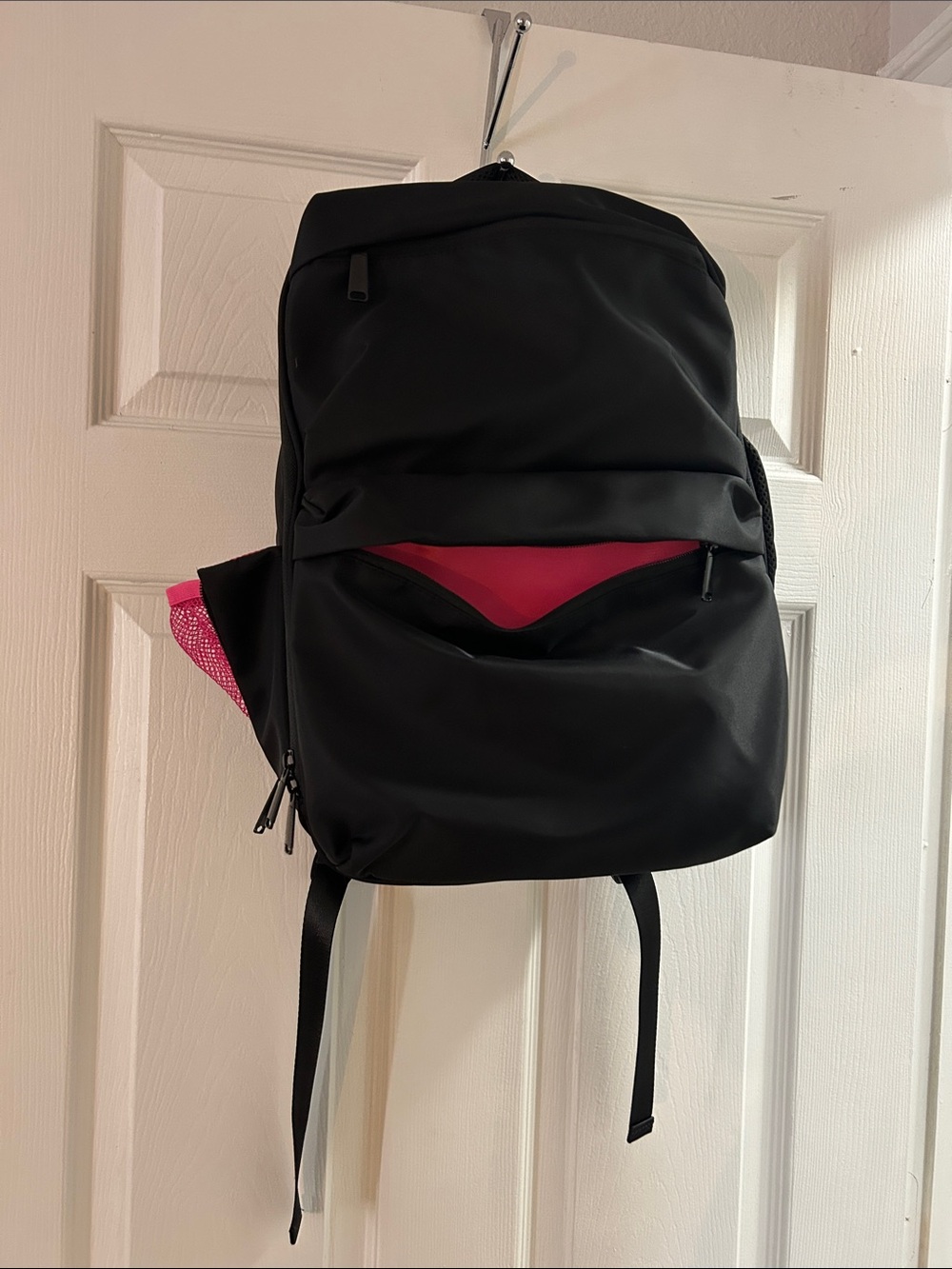 Black Backpack with Pink Interior Accent